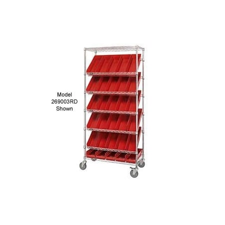 Global Industrial Easy Access Slant Shelf Chrome Wire Cart, 48 4inH Shelf Bins Red, 35Lx18Wx74H 269002RD